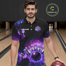 Load image into Gallery viewer, Purple Flame galaxy argyle Custom bowling polo shirts, 1/4 zip for men, team bowling league jerseys NQS11410