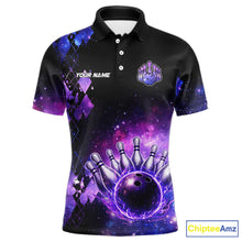 Load image into Gallery viewer, Purple Flame galaxy argyle Custom bowling polo shirts, 1/4 zip for men, team bowling league jerseys NQS11410
