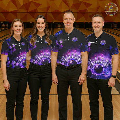 Purple Flame galaxy argyle Custom bowling polo shirts, 1/4 zip for men, team bowling league jerseys NQS11410