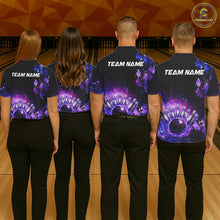 Load image into Gallery viewer, Purple Flame galaxy argyle Custom bowling polo shirts, 1/4 zip for men, team bowling league jerseys NQS11410