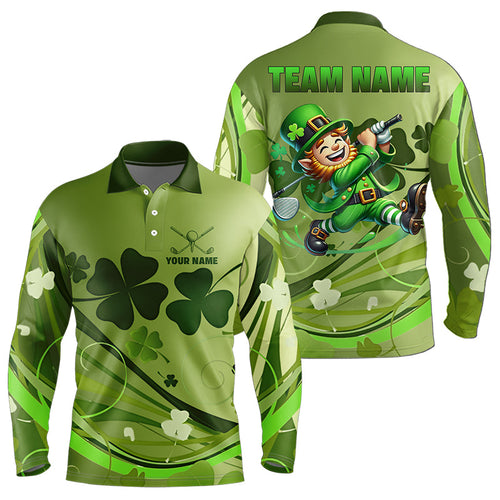Green shamrock Lucky Golf Polo Shirts For Men Custom St Patrick Day Team Golf Shirts NQS9470