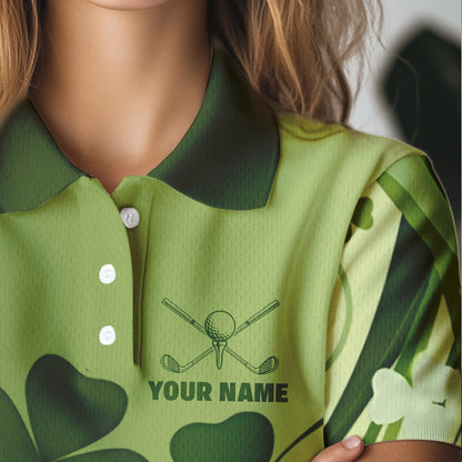 Green shamrock Lucky Golf Polo Shirts For Women Custom St Patrick Day Team Golf Shirts NQS9470