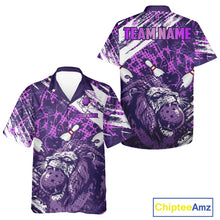 Load image into Gallery viewer, Purple Camo Lion Bowling Hawaiian Shirt Custom Lion Team Bowling Jerseys, Bowler Outfit NQS11604