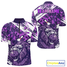 Load image into Gallery viewer, Purple Camo Lion Bowling Polo, 1/4 Zip Shirts for Men Custom Lion Team Bowling Jerseys, Bowler Outfit NQS11604