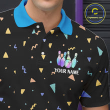 Load image into Gallery viewer, Hologram colors geometric pattern Black Bowling Shirts for Men Custom Team Bowling League Jersey NQS11607