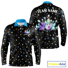 Load image into Gallery viewer, Hologram colors geometric pattern Black Bowling Shirts for Men Custom Team Bowling League Jersey NQS11607