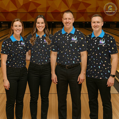 Hologram colors geometric pattern Black Bowling Shirts for Men Custom Team Bowling League Jersey NQS11607