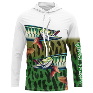 Musky Fishing Customize Green Scales UV Protection Fishing Shirts For men, Personalized Fishing Gifts NQS263