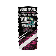 Load image into Gallery viewer, Move over boys let this girl show you how to fish Musky fishing pink camo custom name 3D fishing shirt NQS5162