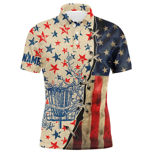 Vintage American flag disc golf basket Mens disc golf polo shirt, personalized disc golf shirts NQS5678