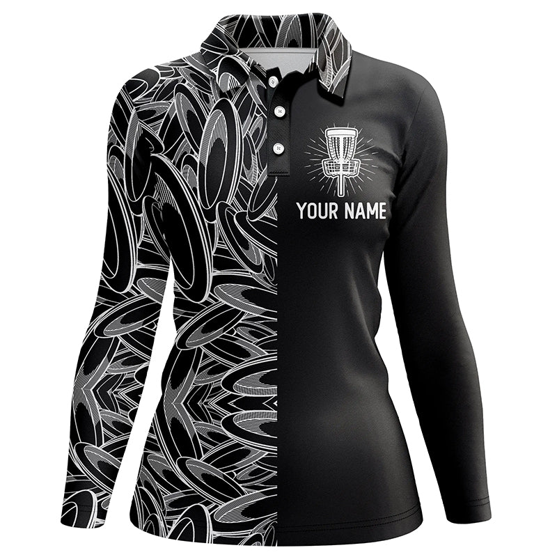 Disc golf pattern basket black Womens disc golf polo shirt, personalized disc golf gifts for ladies NQS5679