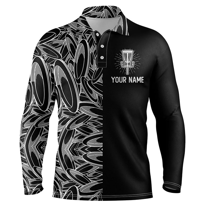 Disc golf pattern basket black Mens disc golf polo shirt, personalized disc golf gifts for mens NQS5679