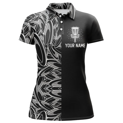 Disc golf pattern basket black Womens disc golf polo shirt, personalized disc golf gifts for ladies NQS5679