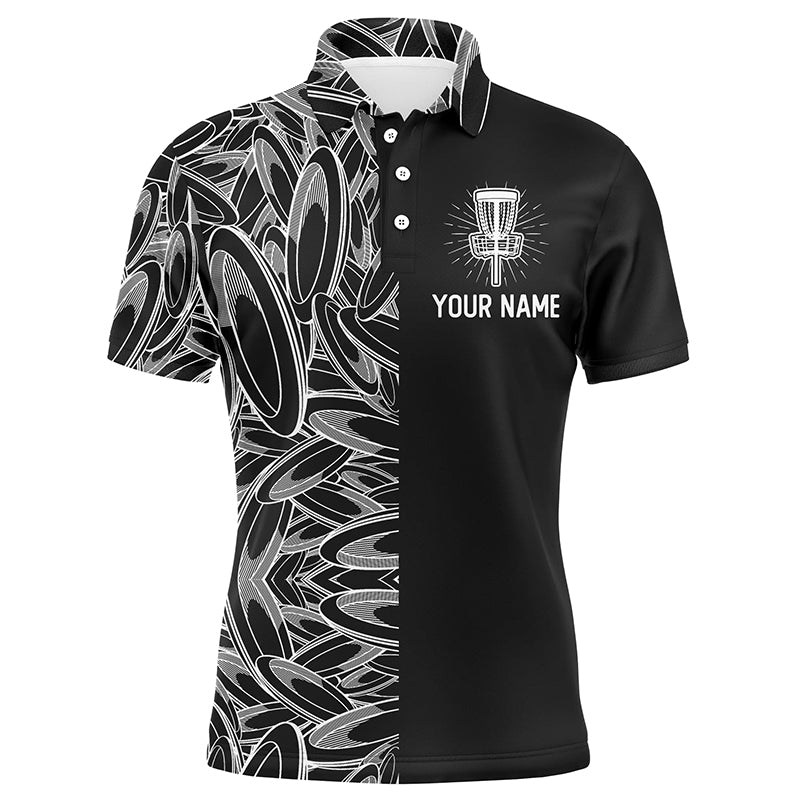 Disc golf pattern basket black Mens disc golf polo shirt, personalized disc golf gifts for mens NQS5679