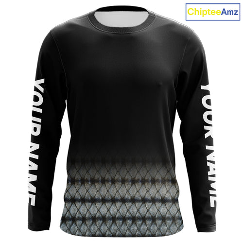 Striped Bass scales fishing Custom black long sleeve Fishing Shirt, Striper Fishing jerseys NQS10083