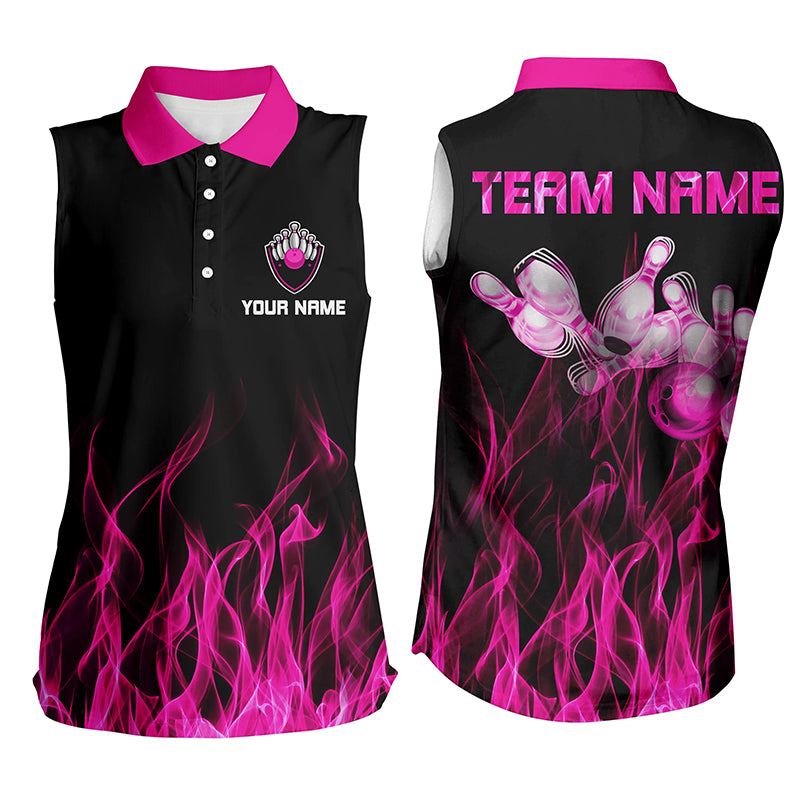 Black and Pink flame Women sleeveless polo shirts Bowling Jerseys Personalized Bowling Team Shirts NQS5880