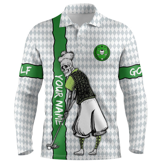 Mens golf polo shirts custom green argyle pattern skull golf shirts, best mens golf wears NQS5884