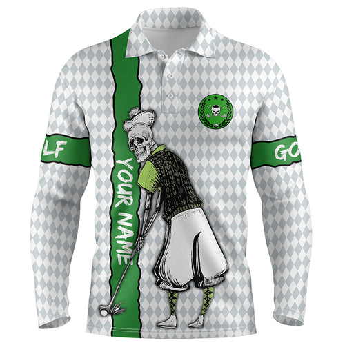 Mens golf polo shirts custom green argyle pattern skull golf shirts, best mens golf wears NQS5884