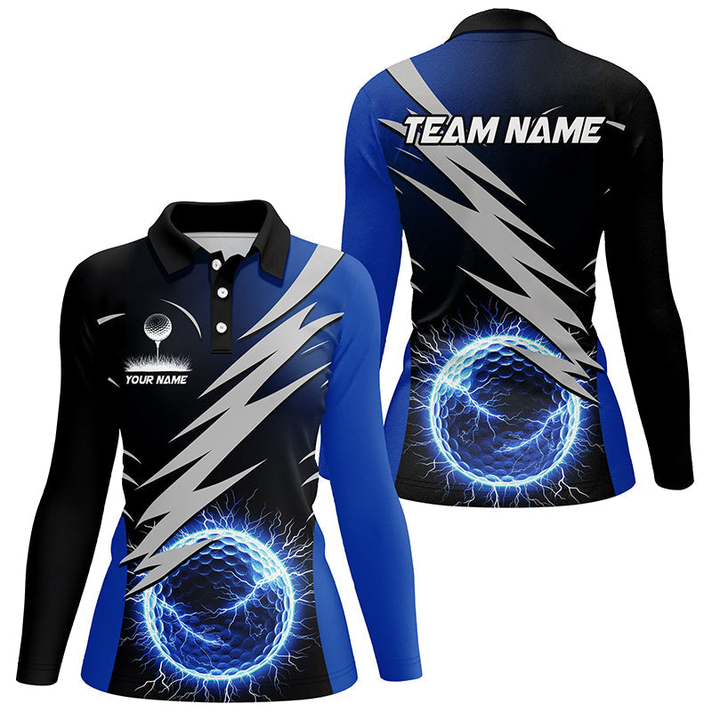 Womens golf polo shirts custom blue lightning thunder golf ball clothes, personalized golf gifts NQS8005