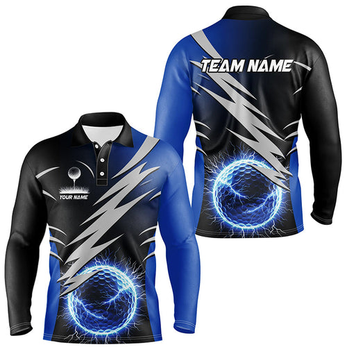 Mens golf polo shirts custom blue lightning thunder golf ball clothes for men, personalized golf gifts NQS8005