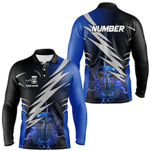 Load image into Gallery viewer, Mens disc golf polo shirts custom blue lightning thunder disc golf basket frisbee golf attire NQS8006