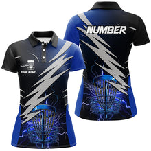 Load image into Gallery viewer, Womens disc golf polo shirts custom blue lightning thunder disc golf basket frisbee golf attire NQS8006