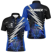 Load image into Gallery viewer, Mens disc golf polo shirts custom blue lightning thunder disc golf basket frisbee golf attire NQS8006