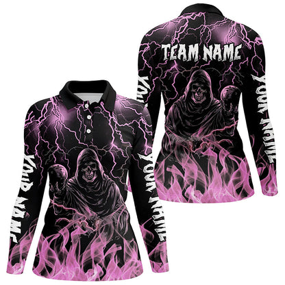 Pink lightning thunder Skull Flame Bowling Shirts For Women custom bowling team league jerseys NQS8008