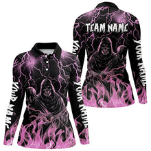 Load image into Gallery viewer, Pink lightning thunder Skull Flame Bowling Shirts For Women custom bowling team league jerseys NQS8008