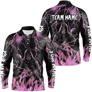 Pink lightning thunder Skull Flame Bowling Shirts For Men custom bowling team league jerseys NQS8008