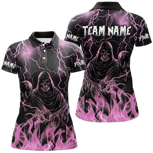 Pink lightning thunder Skull Flame Bowling Shirts For Women custom bowling team league jerseys NQS8008