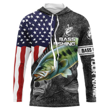 Load image into Gallery viewer, Largemouth Bass fishing American flag custom fishing shirts for men Performance Long Sleeve NQS3708