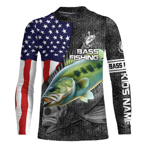 Largemouth Bass fishing American flag custom fishing shirts for men Performance Long Sleeve NQS3708