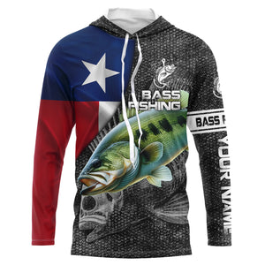 Largemouth Bass fishing Texas flag custom fishing shirts for men Performance Long Sleeve NQS3709