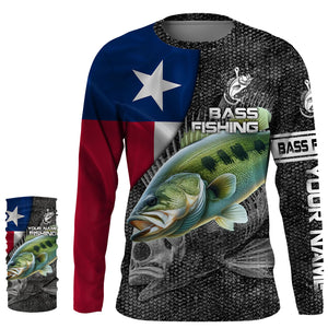 Largemouth Bass fishing Texas flag custom fishing shirts for men Performance Long Sleeve NQS3709