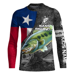 Largemouth Bass fishing Texas flag custom fishing shirts for men Performance Long Sleeve NQS3709