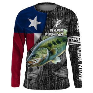 Largemouth Bass fishing Texas flag custom fishing shirts for men Performance Long Sleeve NQS3709