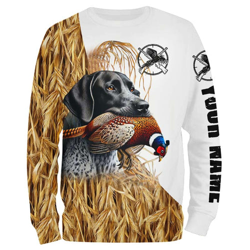 Pheasant Hunting With Dog GSP German Shorthaired Pointer Custom Name camouflage hunting Shirts NQS4078