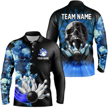 Load image into Gallery viewer, Blue Flame Skull Bowling Polo, Quarter Zip Shirts For Men Custom Bowling Team League Jerseys outfits NQS8654