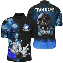 Load image into Gallery viewer, Blue Flame Skull Bowling Polo, Quarter Zip Shirts For Men Custom Bowling Team League Jerseys outfits NQS8654