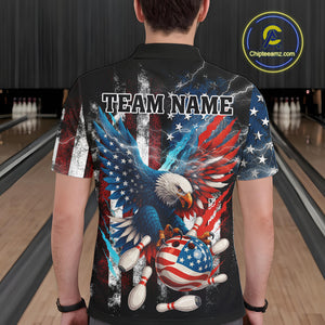 Personalized American Flag Eagle Lightning Thunder Bowling Team Shirt For Men, Patriotic Bowling Gift NQS10834