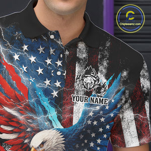 Personalized American Flag Eagle Lightning Thunder Bowling Team Shirt For Men, Patriotic Bowling Gift NQS10834