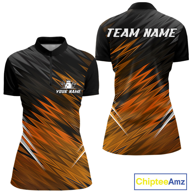 Orange and Black Bowling Shirts For Women Custom Name and Team name  Bowling Jerseys Bowlers Outfit NQS11002