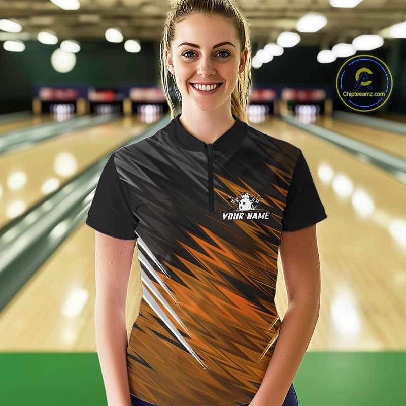 Orange and Black Bowling Shirts For Women Custom Name and Team name  Bowling Jerseys Bowlers Outfit NQS11002