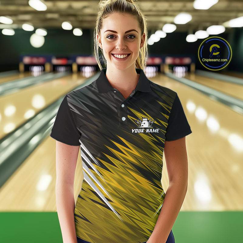 Yellow and Black Bowling Shirts For Women Custom Name and Team name  Bowling Jerseys Bowlers Outfit NQS11003