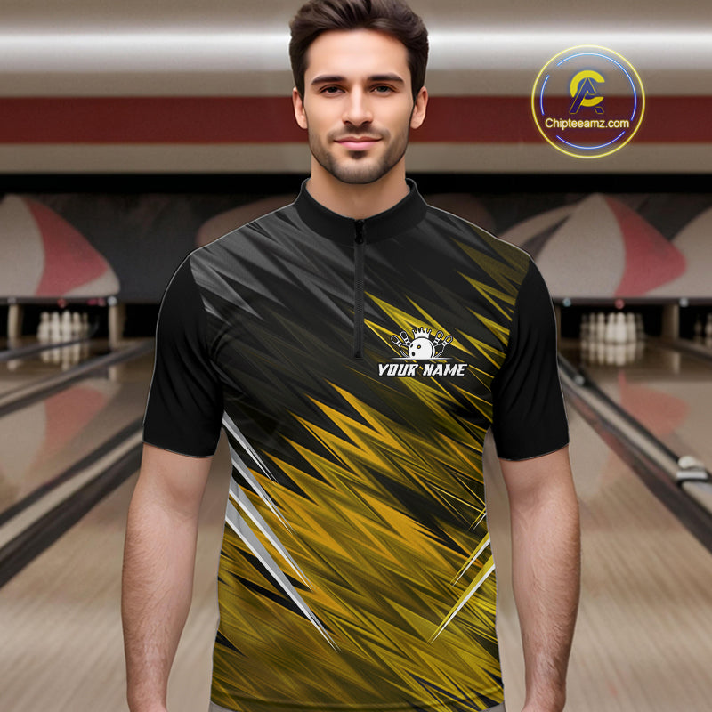 Yellow and Black Bowling Shirts For Men Custom Name and Team name  Bowling Jerseys Bowlers Outfit NQS11003