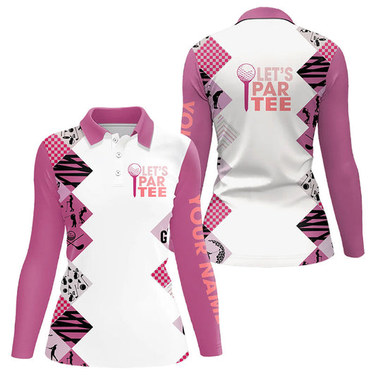 Pink and White Women golf polo shirts custom Let's par tee golf tops for ladies golfing gifts jersey NQS9136