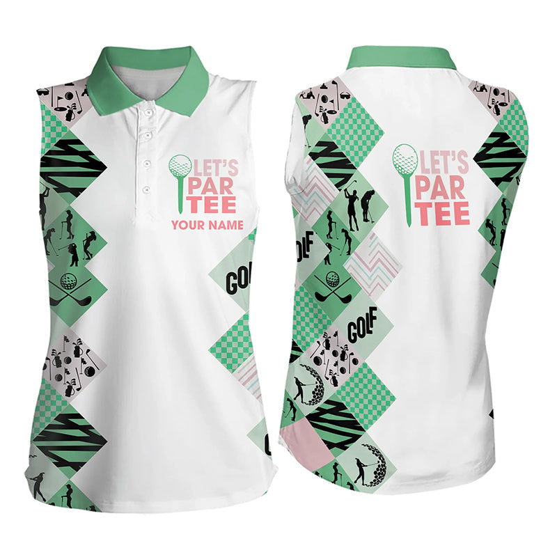 Green and White Womens Sleeveless Polo Shirts custom Let's par tee golf tops for ladies golfing gifts NQS9137