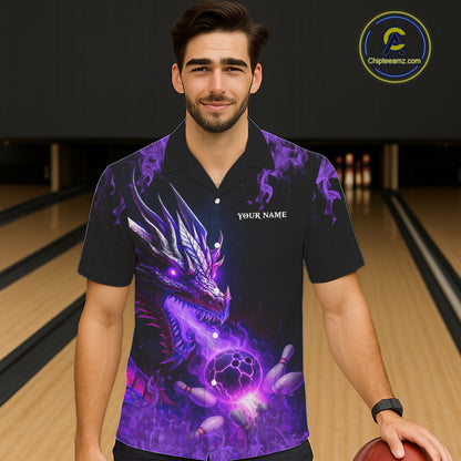 Black and Purple Flame Dragon Bowling Hawaiian Shirt Custom Dragon Bowling Team Jerseys NQS11211