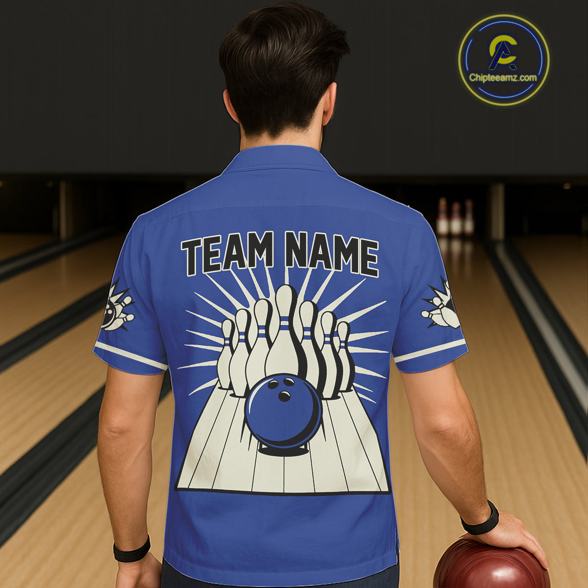 Blue Retro Bowling Hawaiian Shirt Custom Vintage Bowling Team Button up shirts NQS11212